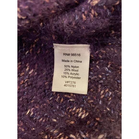 Coldwater Creek Purple Sweater Sz Large 25% Wool V Neck Variegated Fuzzy Striped - Picture 11 of 12
